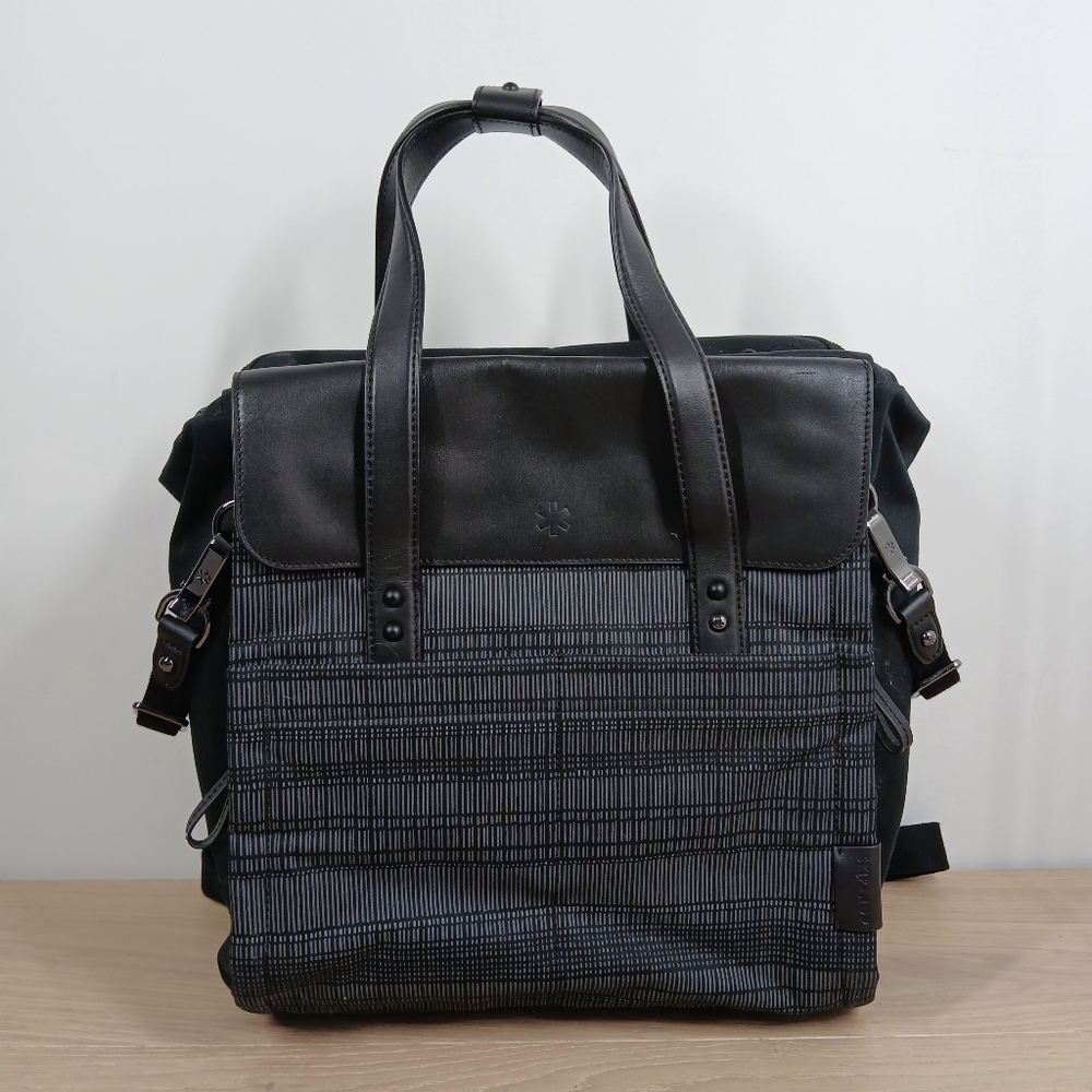 Skip Hop Black Gray Leather Trim Diaper Bag Tote with Shoulder Strap